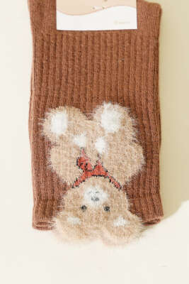 Ayıcık Sakallı Soket Kadın Çorap Kahve - Thumbnail