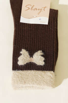 Kurdele Sakal Detaylı Kadın Soket Çorap Kahve - Thumbnail