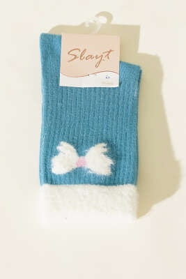 Pazarium - Kurdele Sakal Detaylı Kadın Soket Çorap Mavi