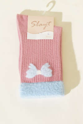 Pazarium - Kurdele Sakal Detaylı Kadın Soket Çorap Pudra