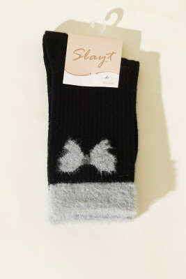 Pazarium - Kurdele Sakal Detaylı Kadın Soket Çorap Siyah