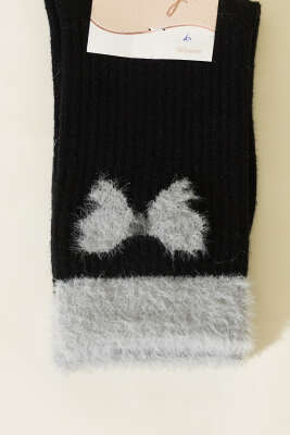 Kurdele Sakal Detaylı Kadın Soket Çorap Siyah - Thumbnail