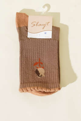 Gül Detaylı Kadın Soket Çorap Kahve - Thumbnail