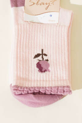 Gül Detaylı Kadın Soket Çorap Pembe - Thumbnail