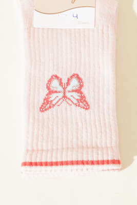 Kelebek Detaylı Kadın Soket Çorap Pembe - Thumbnail