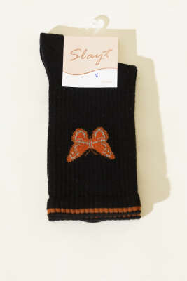Pazarium - Kelebek Detaylı Kadın Soket Çorap Siyah