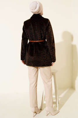 Leoparlı Kemerli Goldfox Ceket Acı Kahve - Thumbnail