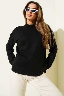 Yarım Balıkçı Yaka Basic Kazak Siyah - Thumbnail