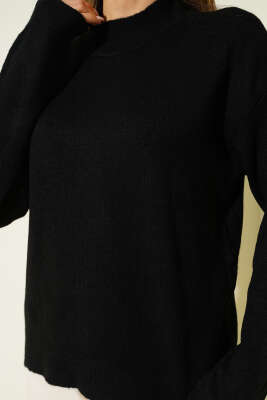 Yarım Balıkçı Yaka Basic Kazak Siyah - Thumbnail