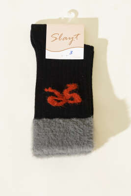 Kurdele Sakallı Detaylı Kadın Soket Çorap Siyah - Thumbnail