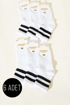 Pazarium - Kadın 6'li Çemberli Konç Çorap Beyaz