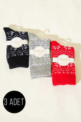Pazarium - Kadın 3'lü Desenli Soket Çorap Asorti 1