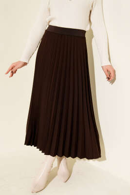 Pazarium - Beli Lastikli Pileli Etek Kahve