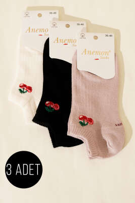 Pazarium - Kadın 3'lü Mini Taş Detaylı Patik Çorap Asorti 8