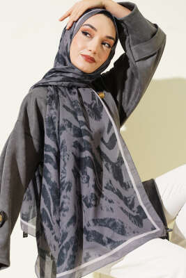 Pazarium - Zebra Desen Şal Vizon