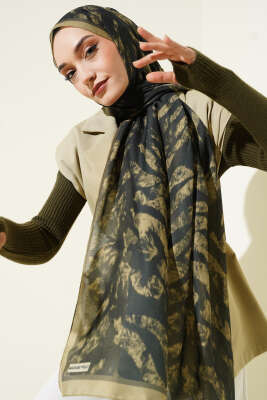 Pazarium - Zebra Desen Şal Kına Yeşili