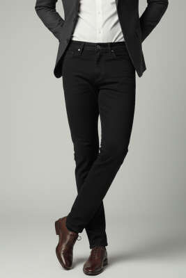 Pazarium - Dar Paça Likralı Erkek Pantolon Siyah