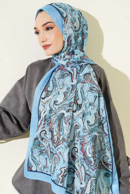 Pazarium - Paisley İşlemeli Soft Şal Bebe Mavi