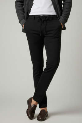 Pazarium - Bel İp Bağcıklı Dar Paça Erkek Pantolon Siyah