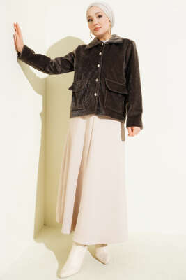 Torba Cepli Kısa Goldfox Ceket Vizon - Thumbnail