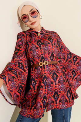 Pazarium - Etnik Desen Kemerli Scuba Panço Bordo