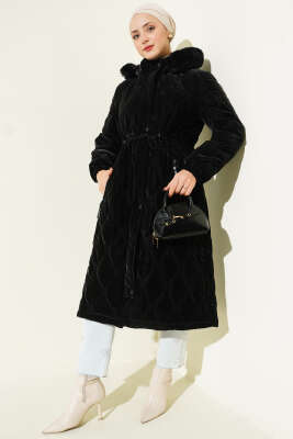 Pazarium - Su Yolu Kapitone Fermuarlı Mont Siyah