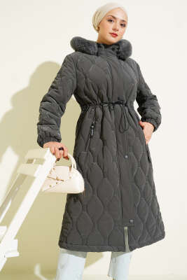 Su Yolu Kapitone Fermuarlı Mont Füme - Thumbnail