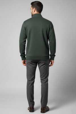 Selanik Yarım Fermuarlı Erkek Sweatshirt Nefti - Thumbnail