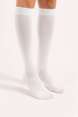 Pazarium - Kadın Kolej Diz altı Çorap Beyaz