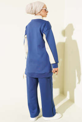 Yaka Fermuarlı Garnili İkili Takım Lacivert - Thumbnail