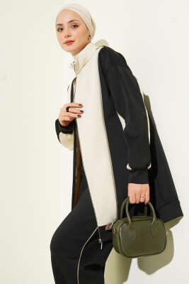 Yaka Fermuarlı Garnili İkili Takım Siyah - Thumbnail