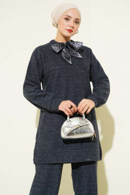 Fularlı Triko İkili Takım Füme - Thumbnail