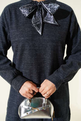 Fularlı Triko İkili Takım Füme - Thumbnail