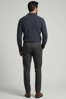 Çizgili Baskılı Erkek Triko Kazak Lacivert - Thumbnail