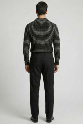 Çizgili Baskılı Erkek Triko Kazak Siyah - Thumbnail