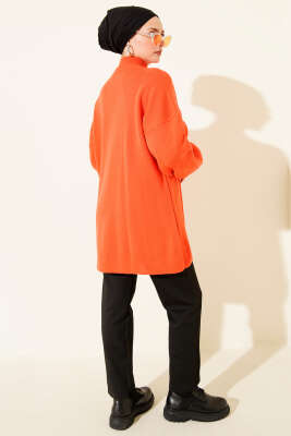 Balıkçı Yaka Balon Kol Triko Tunik Oranj - Thumbnail