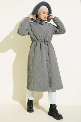 Baklava Kapitone Bel Tünelli Uzun Mont Gri - Thumbnail