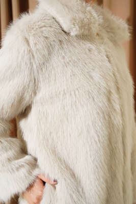 Fermuarlı Gömlek Yaka Kürk Mont Taş - Thumbnail