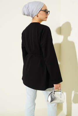 Dikiş Detaylı Duble Kol Tunik Siyah - Thumbnail