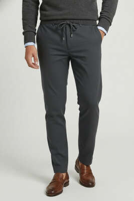 Gabardin Bağcıklı Jogger Pantolon Antrasit - Thumbnail