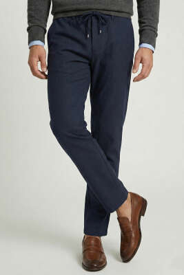 Gabardin Bağcıklı Jogger Pantolon Lacivert - Thumbnail