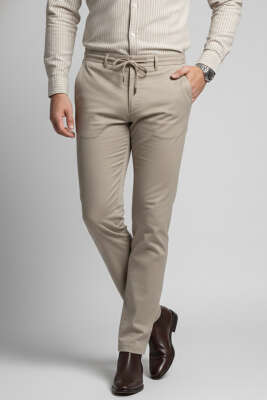 Bağcıklı Jogger Erkek Pantolon Bej - Thumbnail