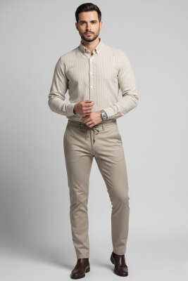 Bağcıklı Jogger Erkek Pantolon Bej - Thumbnail