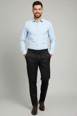 Bağcıklı Jogger Erkek Pantolon Siyah - Thumbnail