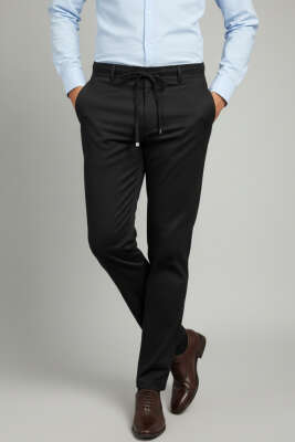 Pazarium - Bağcıklı Jogger Erkek Pantolon Siyah