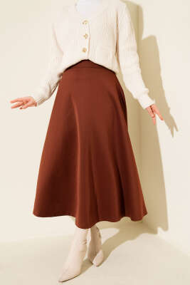 Pazarium - Beli Lastikli Kloş Scuba Etek Kahve