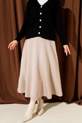 Pazarium - Beli Lastikli Kloş Scuba Etek Vizon