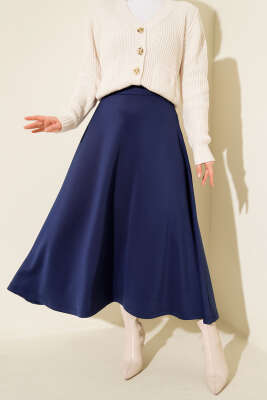 Pazarium - Beli Lastikli Kloş Scuba Etek Lacivert
