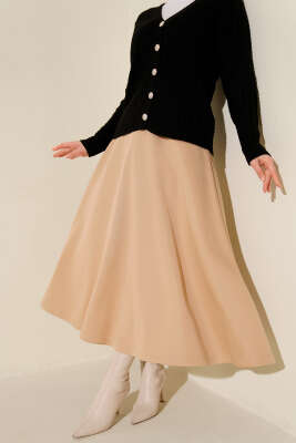 Pazarium - Beli Lastikli Kloş Scuba Etek Camel