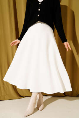 Pazarium - Beli Lastikli Kloş Scuba Etek Beyaz